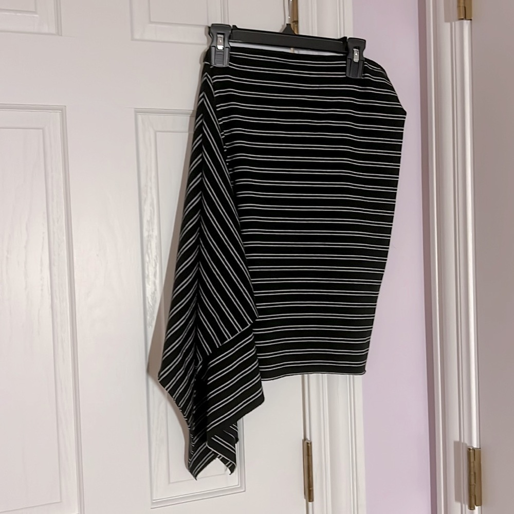 Black and Grey Asymmetrical High-Low Skirt with V-Waistline